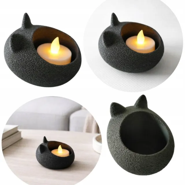 Home Moderne 3D Katten Kaarsenhouder - Decoratie & Cadeau Zwart