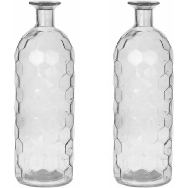 Bellatio Design Bloemenvaas - 2x - helder transparant glas honingraat - D7 x H20 cm - vaas