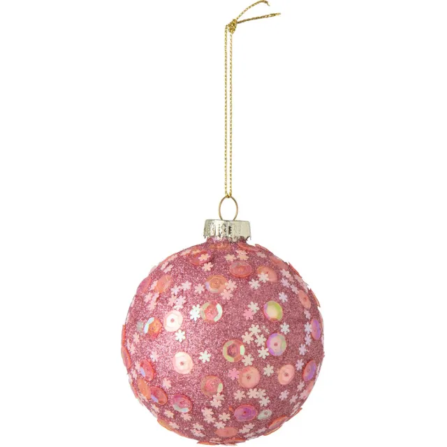 J-Line Kerstbal met glitters - glas - roze - set van 24