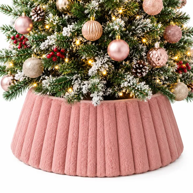 VILIMA Kerstboomvoet - Kerstboom kraag - Kerstboomrok - Kerstmis - 72x58x23,5 cm - Oud roze - Gestreept - Oprolbaar