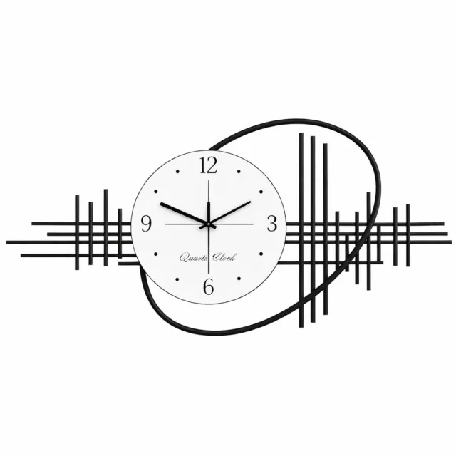 LUXALIVING Wandklok 80 x 36 cm – Moderne Grote Klok – Zwart/Wit – Metaal & Glas – Stil Uurwerk