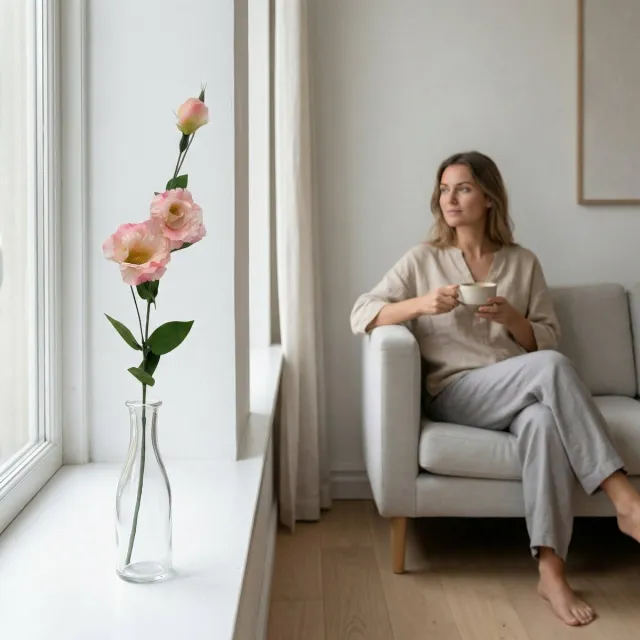 Florafy Kunstbloem Lisianthus - Kunstbloemen voor binnen - Onderhoudsvrij Groen