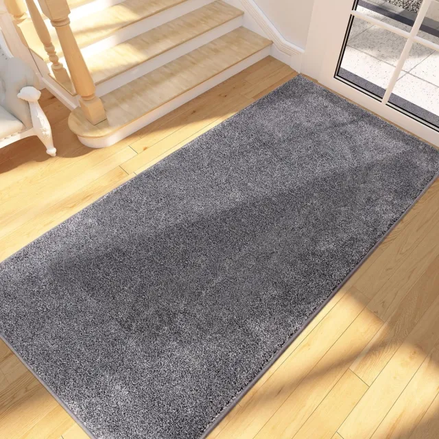 My Ninki ® Langwerpige Wasbare Schoonloopmat met Antislip voor Binnen in Diverse Ruimtes lichtgrijs zwart