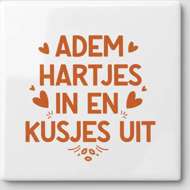 Nevolis Adem Hartjes In en Kusjes Uit Tegel 15x15 cm – Romantische Nederlandse Tekst Keramische Decoratieve Tegel Multi Color