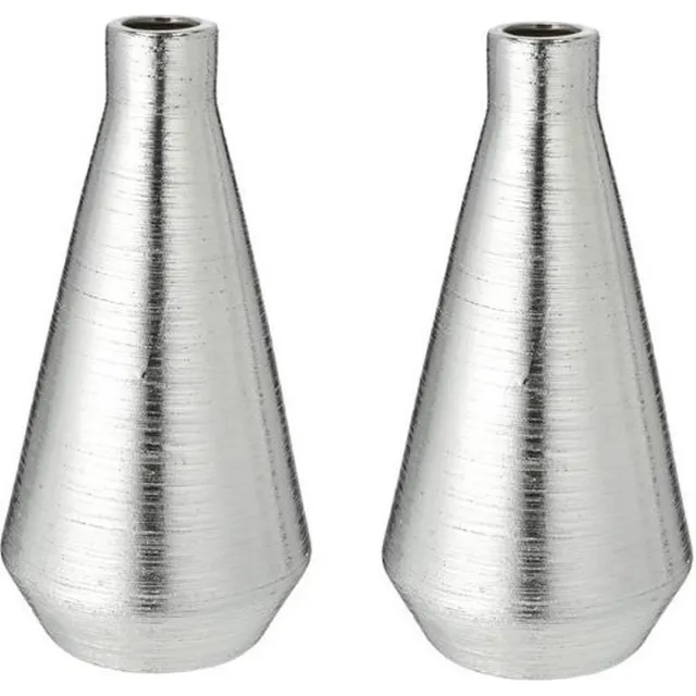 Cepewa Set van 2x stuks ronde bloemenvaas zilver van keramiek 14 x 28 cm - Bloemen of takken vaas voor binnen