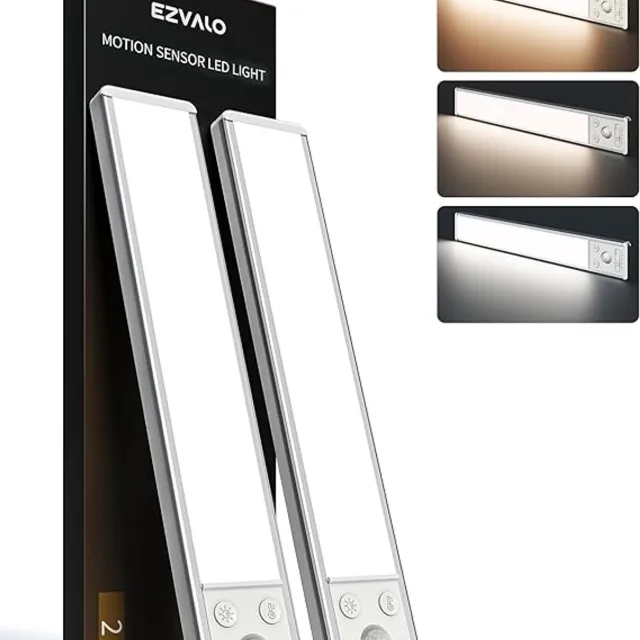 EZVALO Onderkastverlichting met Bewegingssensor - 3 Kleurtemperaturen - 2400 mAh - 25 cm - Oplaadbaar - Dimbaar - Magnetisch - Voor Keuken Kast en Trap - 2 Stuks wit