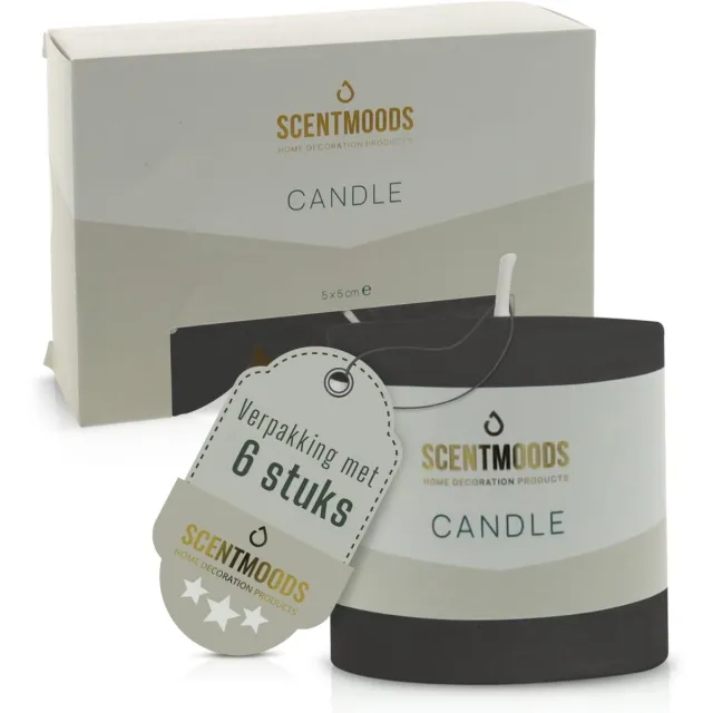 Scentmoods Rustieke Kaarsen - Stompkaars - Set van 6 - Zwart - Kaars - 5x5cm