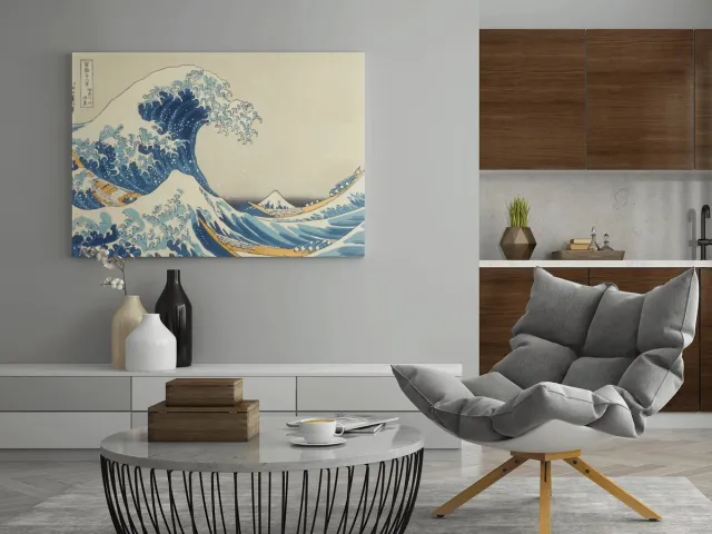 Trendex Global Canvas Schilderij - The Big Wave Off Kanagawa - Abstract - Wanddecoratie - 120x80x2 cm Blauw