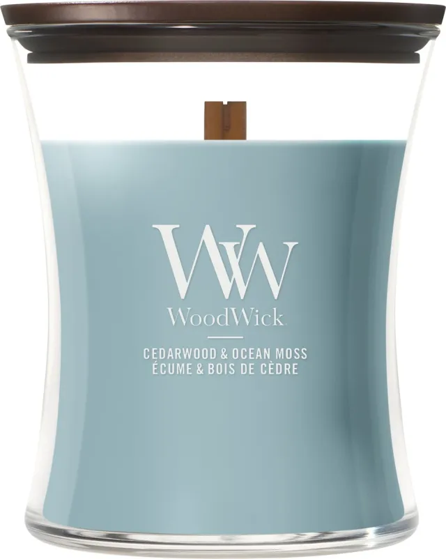 WoodWick Hourglass - Cedarwood & Ocean Moss - Medium Geurkaars - 60 branduren Blauw