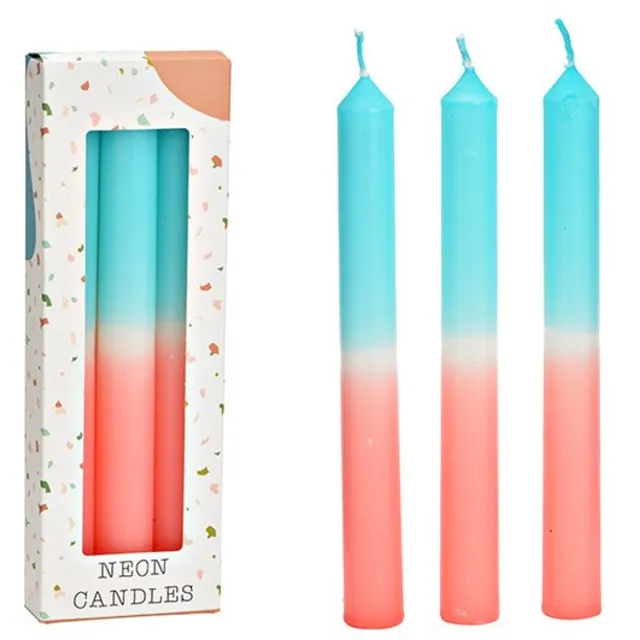 Out of the Blue Neon Kaarsen - Set Van 3 - Apricot - Turquoise - Candles - Dip Dye - Pink - Blue - Abrikoos - Roze Roze Blauw