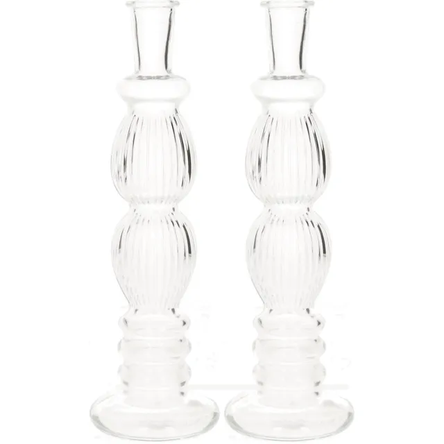 Ideas 4 Seasons Bloemenvaas Florence - 2x - transparant glas - ribbel - D9 x H28 cm