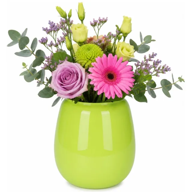 Plume Living Vaas Amelie - glans limoen groen - D18 x H20 cm - glas - bloemenvaas - voor stelen en boeketten Lime