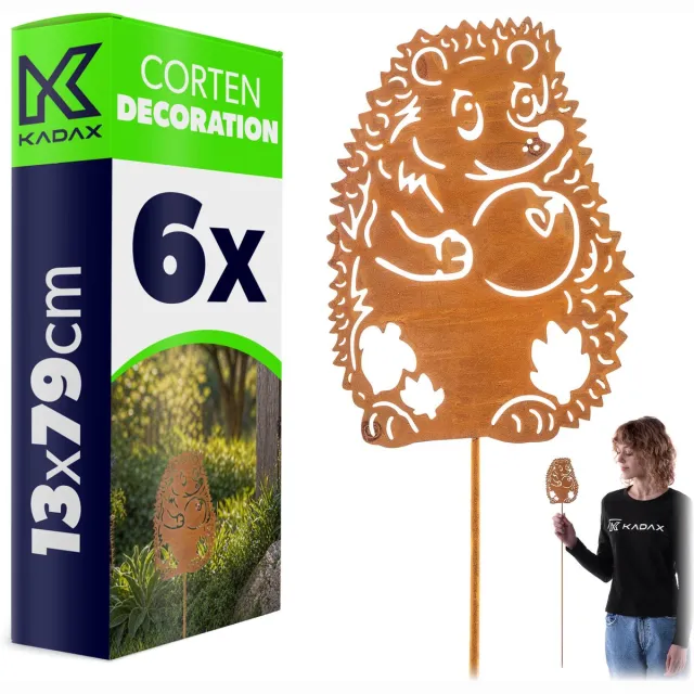 KADAX tuinplug egel van cortenstaal, 13 x 79 cm, 6 stuks, roestdecoratie voor in de tuin, roestvrijstalen tuindecoratie om in te pluggen, roestige tuindecoratie, metalen roestplug