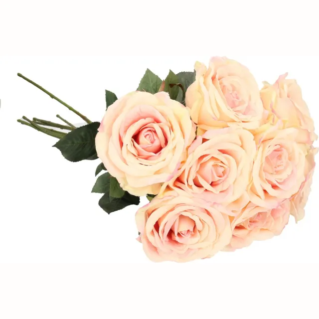 Top Art Kunstbloemen boeket roos Nova - 8x - lichtroze - 75 cm - kunststof steel - decoratie bloemen