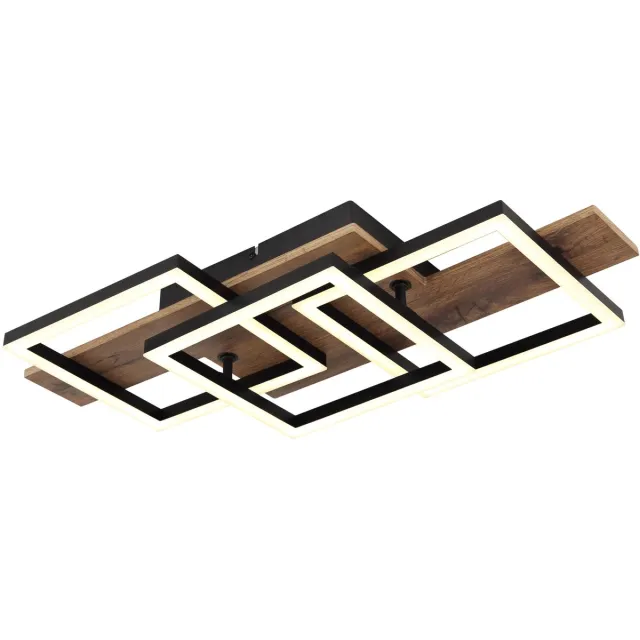 Globo LED plafondlamp hout woonkamer lamp vierkantjes, MDF metaal, 24W 1300Lm warm wit, LxBxH 58x33x8,5 cm Bruin