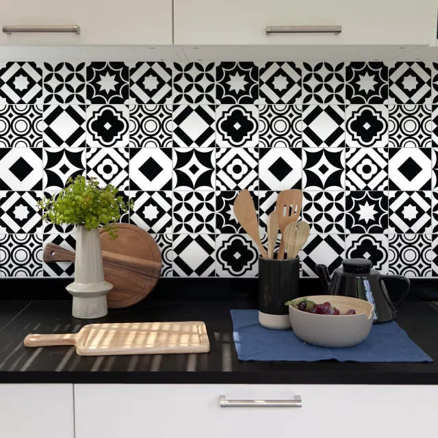 Ambiance Sticker Zelfklevende tegelmuurstickers voor keuken en badkamer - 9 cementtegelstickers (AZULEJOS GIAVINO) - 9 stickers 10x10cm Multi color