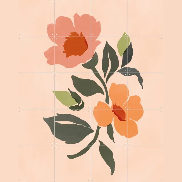 IXXI Spring Flowers, Sacrée Frangine - 80 x 100 cm - Grote wanddecoratie en posters - Speels, Illustraties, Woonkamer, Botanisch, Lente, Natuur Warme kleuren / Roze