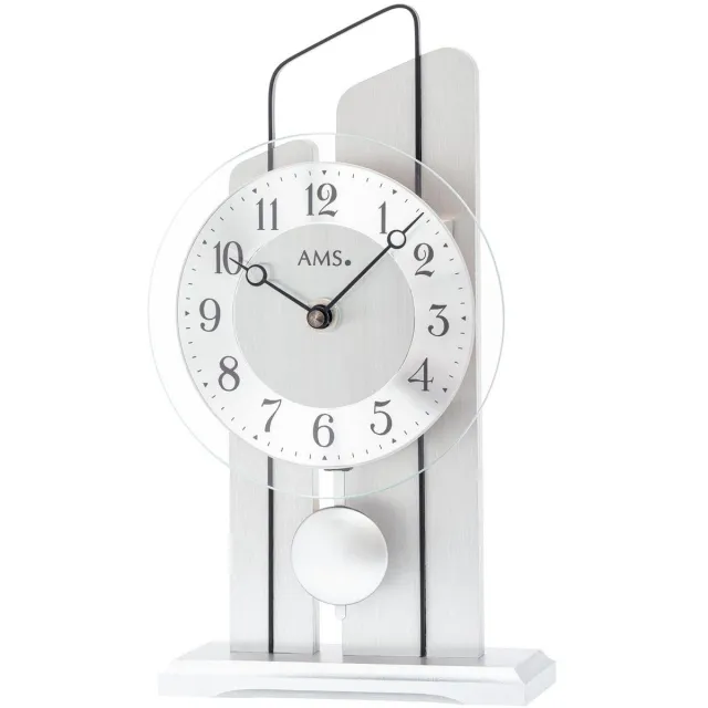 AMS Kwarts Tafelklok met slinger T1258 - nieuwe collectie - 25 cm hoog zilver