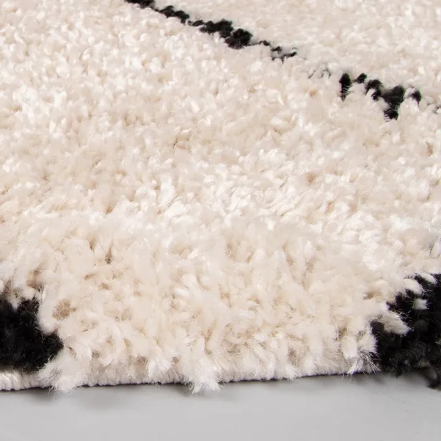 Fraai Hoogpolig vloerkleed - Grand Lines Rond Creme/Zwart - Ø 200cm