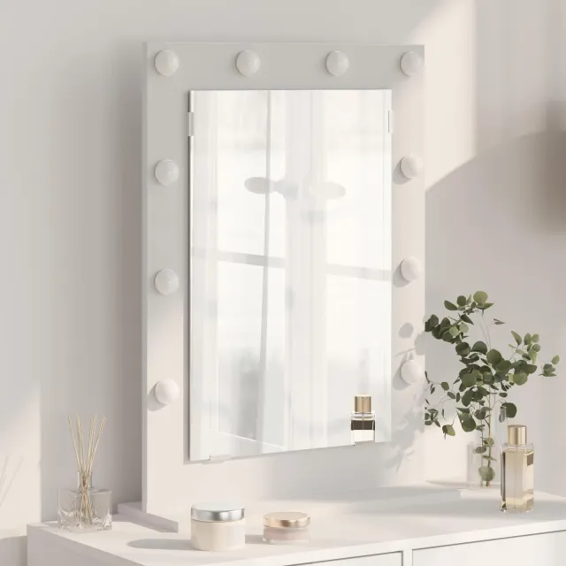 vidaXL Schmink Spiegel Wit 70 x 50 x 18 cm Glas en Hout met Kunststof