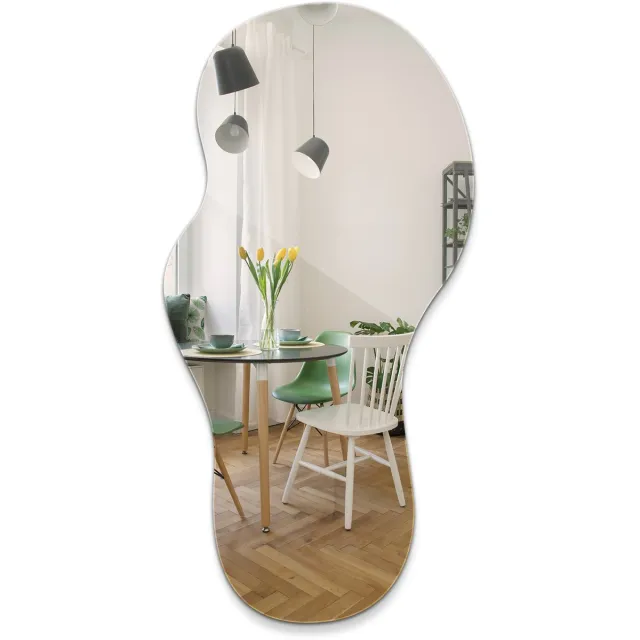 TULUP Spiegel - Asymmetrische Spiegel - 45 cm x 90 cm - Woonkamer Spiegel - Spiegel Organische Vorm - Hal Spiegel - Stijlvolle Spiegel Zilver