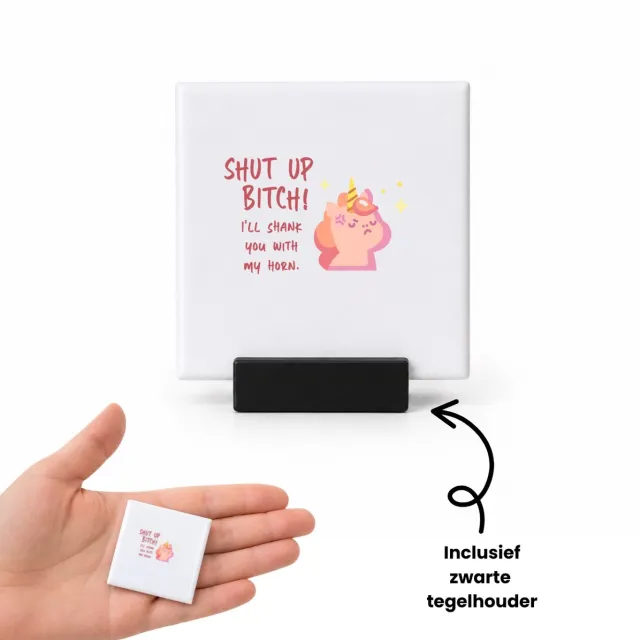 Hacebo Unicorn cadeau - tegeltje met tegelhouder - Unicorn - Eenhoorn verjaardag - tegeltjes met tekst - met opdruk - Verjaardag cadeaum - Leuke grappige - Cadeau voor hem en haar - met tekst - spreuktegels - 4.8x4.8 CM Wit