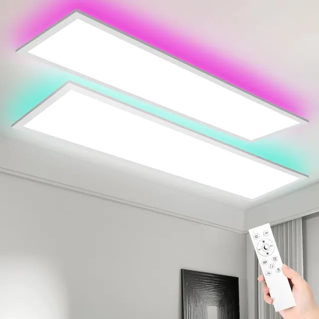 Oraymin LED Plafondlamp 120x30 cm - 40W - RGB achtergrondverlichting - Dimbaar - Slaapkamer - Set van 2 Wit