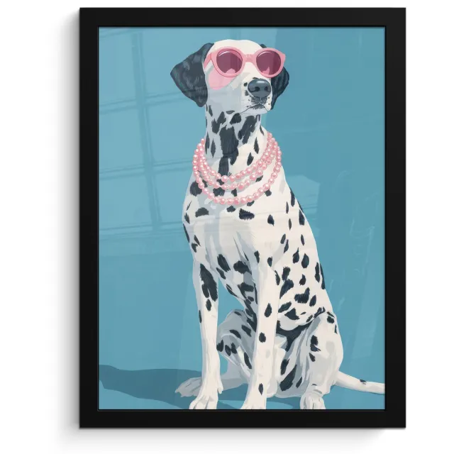 FrameYourWall Poster in lijst - Fotolijst 30x40 cm - Posters - Dalmatiër - Zonnebril - Blauw - Posterlijst zwart - Decoratie - Wanddecoratie woonkamer - Muurdecoratie slaapkamer