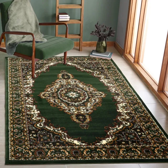 flycarpets Klassiek Groen Vloerkleed Skazar - Oosters motief - Perzisch Tapijt - Woonkamer - 240x340 cm