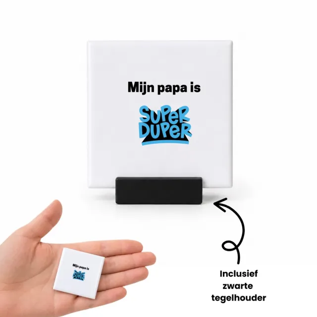 Hacebo mijn papa is super duper tegeltje met tegelhouder - Vader - meest geweldige papa - tegeltjes met tekst - vader cadeautjes - vaderdag - verjaardag - geschenk - kado - vader artikelen - spreuktegels - 4.8x4.8 CM Wit