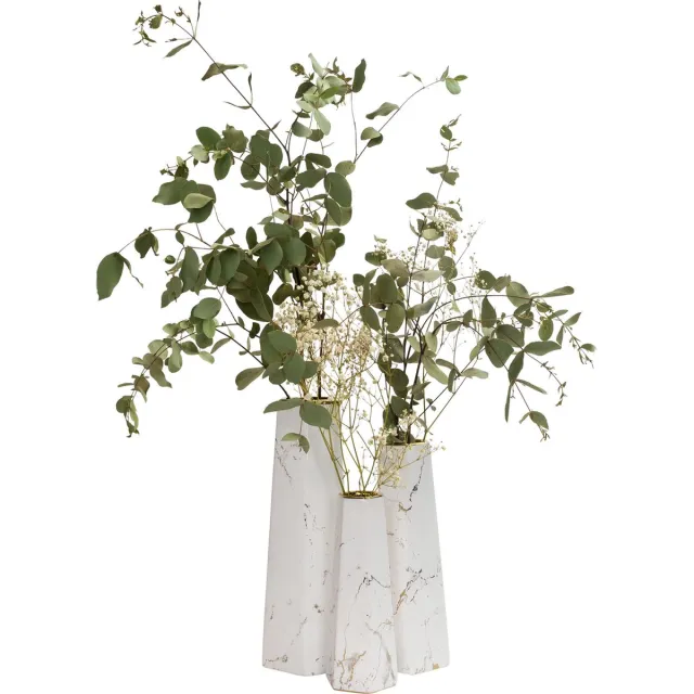 QUVIO Vazen van keramiek - Set van 3 - Marble look - Voor droogbloemen - Voor echte bloemen - Vaasje - Bloemenvaas - Woonaccessoire voor bloemen en boeketten - Decoratieve accessoires - Zeshoekig - Keramiek - Wit met goud