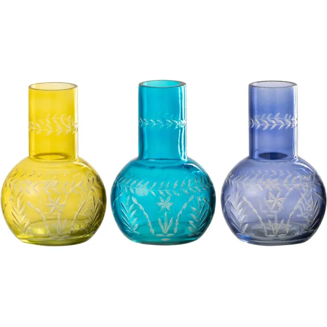 J-Line vaas Kalebas Tarifa - glas - mix - 3 stuks - Ø 11 cm Multi