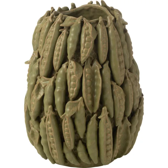 J-Line vaas Botanica Bonen Hoog - keramiek - groen - Ø 30.5 cm