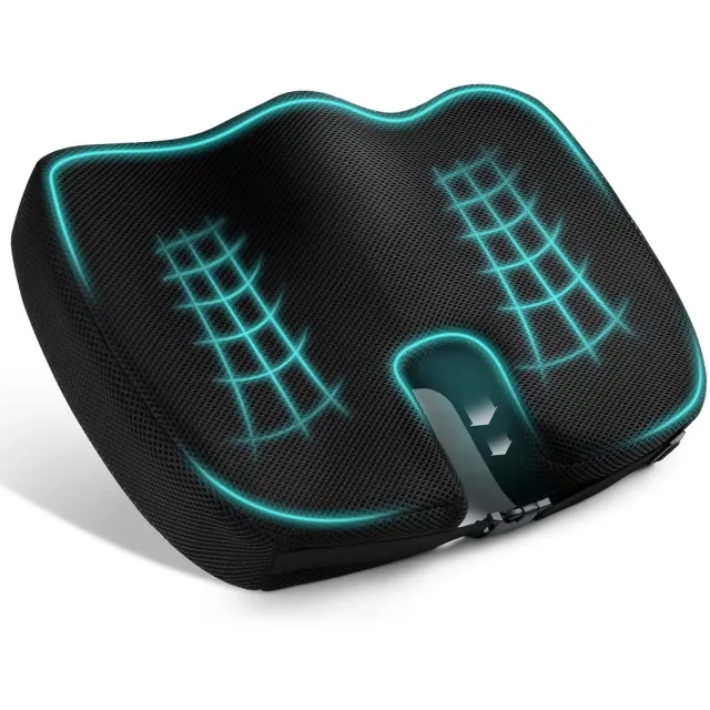 carmdering Orthopedisch Sitkussen - Ergonomisch Stoelkussen - Memory Foam Zitting - Drukverlichting Rille - Ademend Net Mesh - Hogedichtheid Schuim - Wasbare Hoes - Anti Slip Onderkant - Voor Kantoor En Auto - 1 Stuk