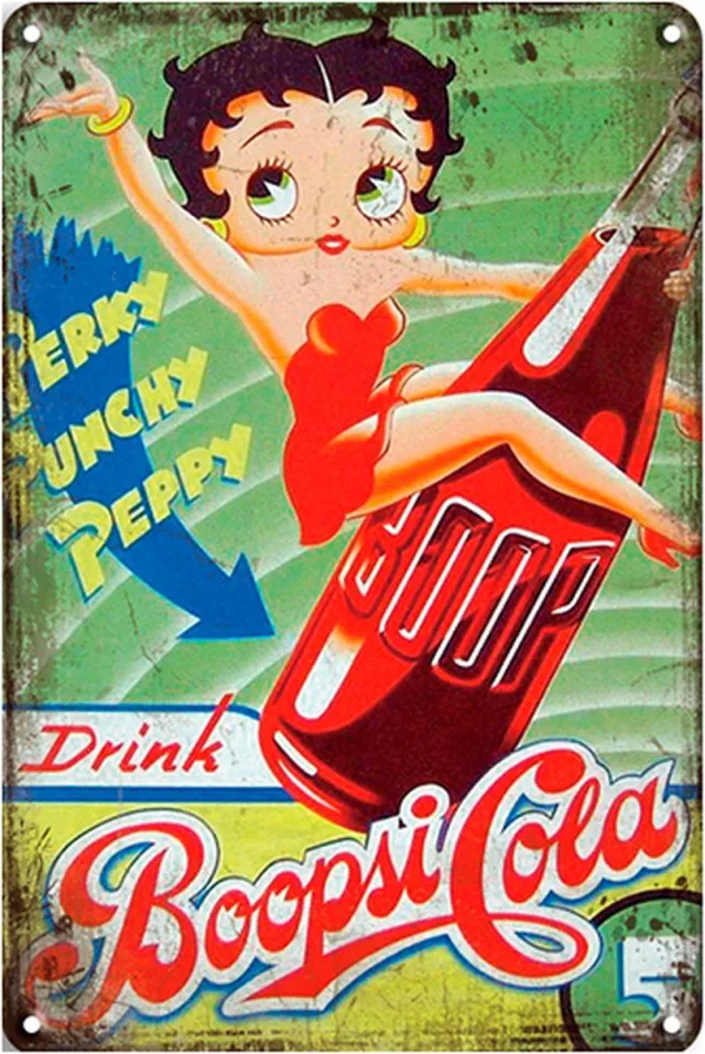 Signs-USA Promotie Sign - metaal - Betty Boop Cola - 30 x 40 cm Multi colour