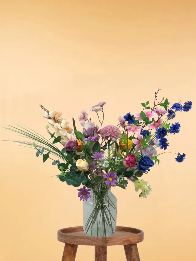 The Bloomistic Company The Bloomistic® – Zijden Boeket – 70-80 cm hoog – Kunstbloemen – 25 stelen – voor haar – nepbloemen – housewarming cadeau – decoratie – decoratie woonkamer groen, blauw, paars