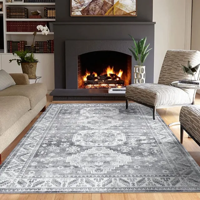 Triumpunpre Vloerkleed Perzisch Etnisch Dessin Grijs 160x230 cm Polyester Wasbaar Opvouwbaar