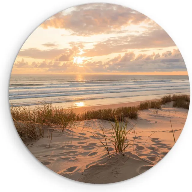Saammp Muurcirkel Hout - Strand En Zee - duinen - Ø 70 - Wandcirkel - Wanddecoratie Cirkel - muurdecoratie Woonkamer - Slaapkamer decoratie - Rond Schilderij