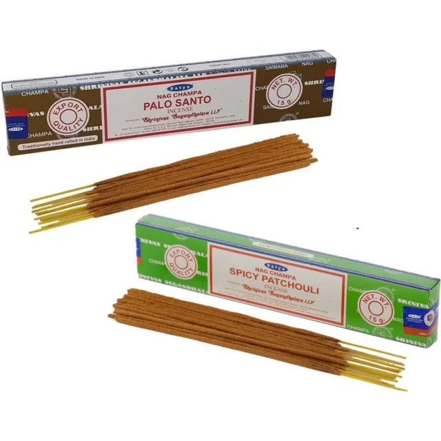 Satya Wierook cadeau set - 2x geurstokjes - Palo Santo en Patchouligeur - Meditatie Lichtgroen
