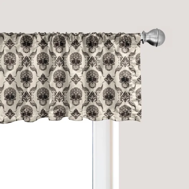 ABAKUHAUS Damast raamvalletje, gordijnvalletje voor keuken en slaapkamer met tunnelzoom, 137 cm x 30 cm, beige en donkerbruin