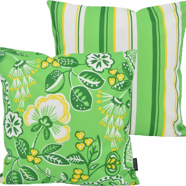 NOVÉE Flower / Stripe Kussenhoes - Groen | Outdoor / Buiten | 45 x 45 cm | Katoen/Polyester