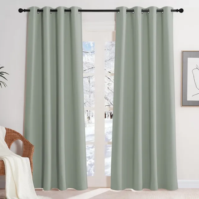Unyqoos Saliegroene thermogordijnen set van twee voor optimale verduistering en isolatie 220 x 140 cm grijs groen