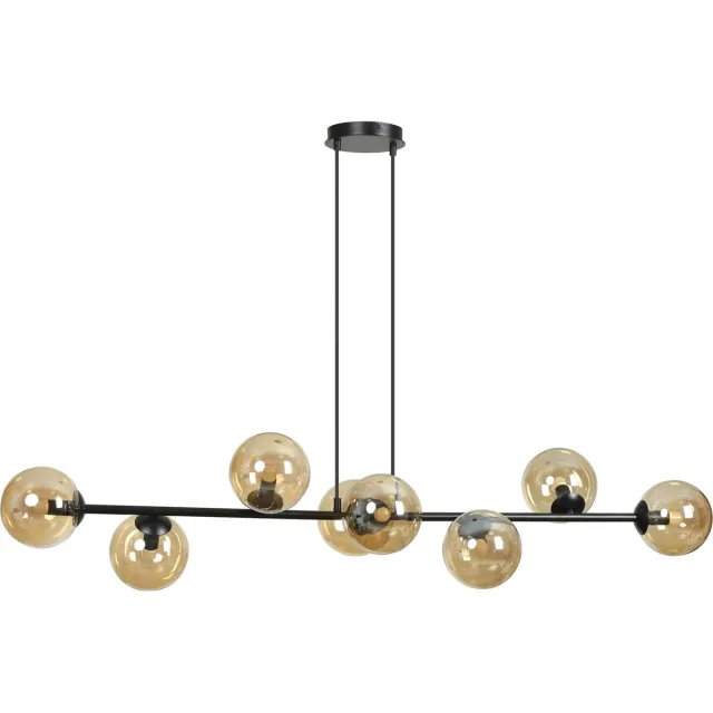 Emibig Lejre elegante zwarte design hanglamp met 8 amber glazen bollen E14 - Creëer een sfeervolle ambiance in uw interieur Zwartachtig, Amber goudgeel