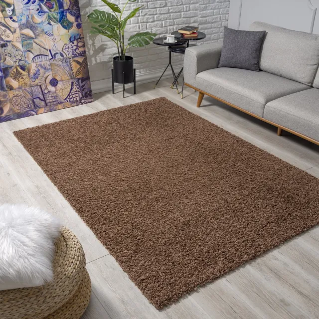 Muratap Loca Shaggy Vloerkleed – Modern Uni Effen – Bruin Hoogpolig & Zacht- 160x230 CM