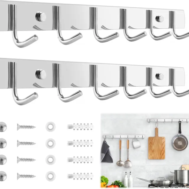 Ibenzoa Duurzame RVS Muurbeugels - Set van 2 met 6 Haken voor Diverse Bevestiging zilver