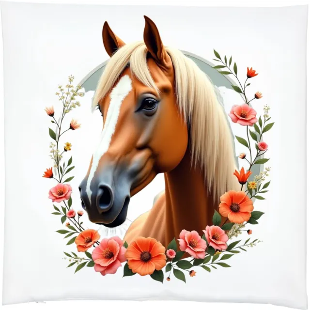 Radey's Kussenhoes paard bloemen - 39x39 cm - met rits - exclusief vulling Divers