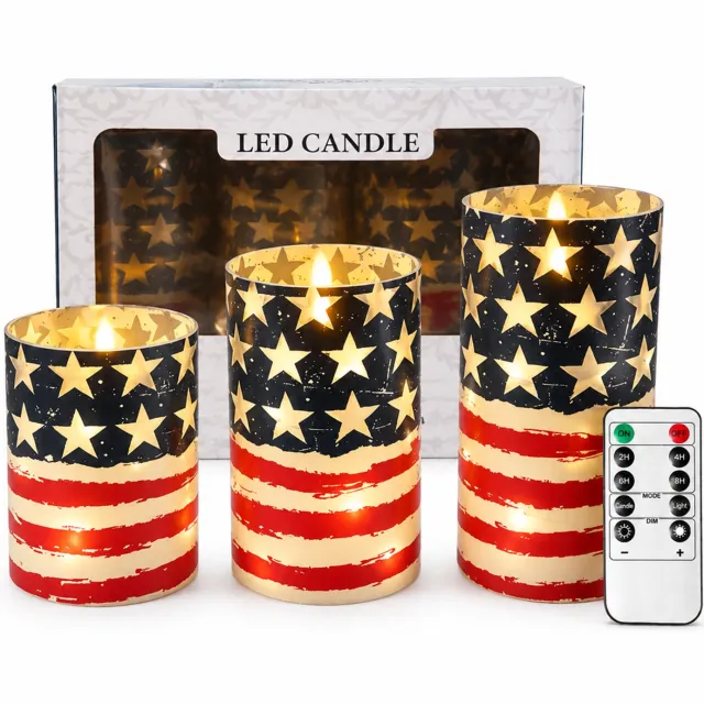 SWGOTA led kaarsen set van drie met warm vlam effect ster en streep motief afstandsbediening batterijen niet inbegrepen Zwart