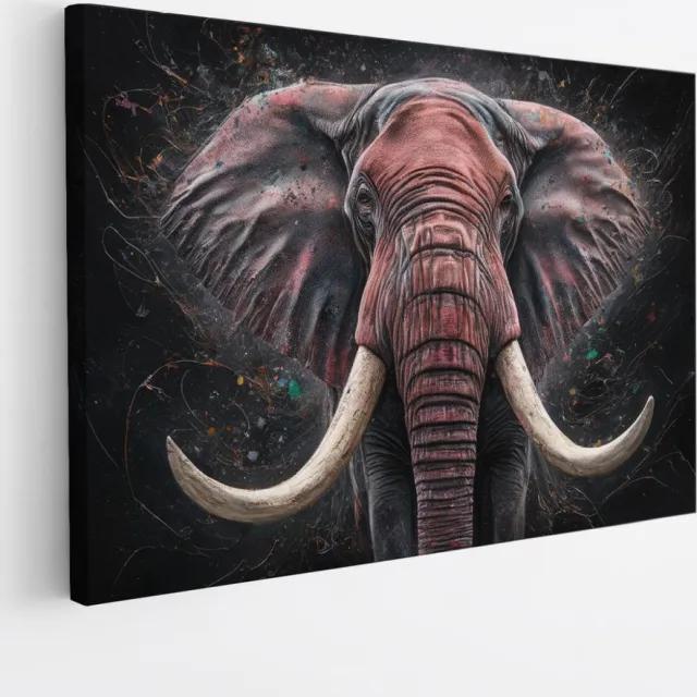 Saammp Canvas Schilderij -Olifant - Portret - Dieren - 30x20 - Foto op canvas - Wanddecoratie - muurdecoratie Woonkamer - Slaapkamer decoratie - Canvas Print Multicolor