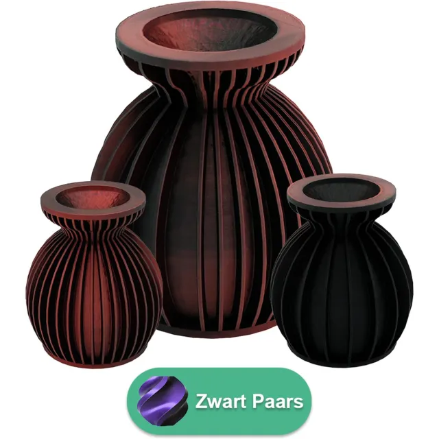 Lovora Elin moderne vaas – Decoratieve vaas - Zwart / Paars - 3d geprinte vaas – geschikt voor droogbloemen - 34CM