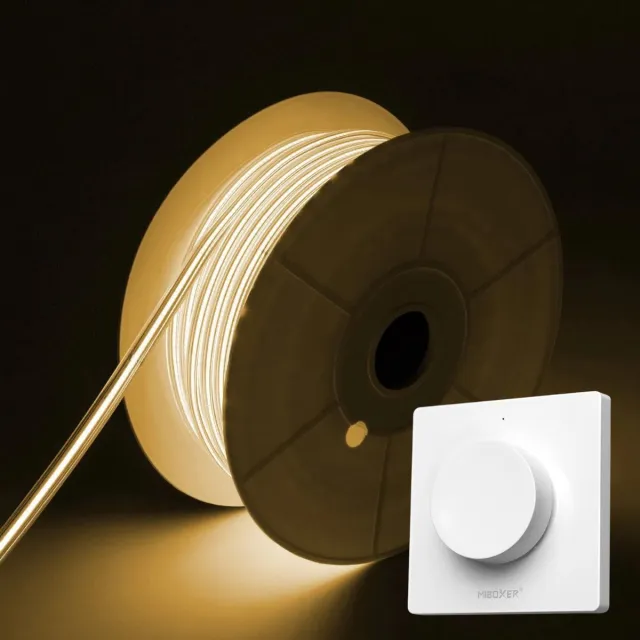 DiamantLED COB LED Strip - Warm Wit 2700k - 50 Meter in één rol(1x 50meter) - 800Lumen per meter - 220V - Waterdicht(IP65) - Complete Set - Met Mi-Light(MiBoxer) Draadloze wanddimmer(Wit)